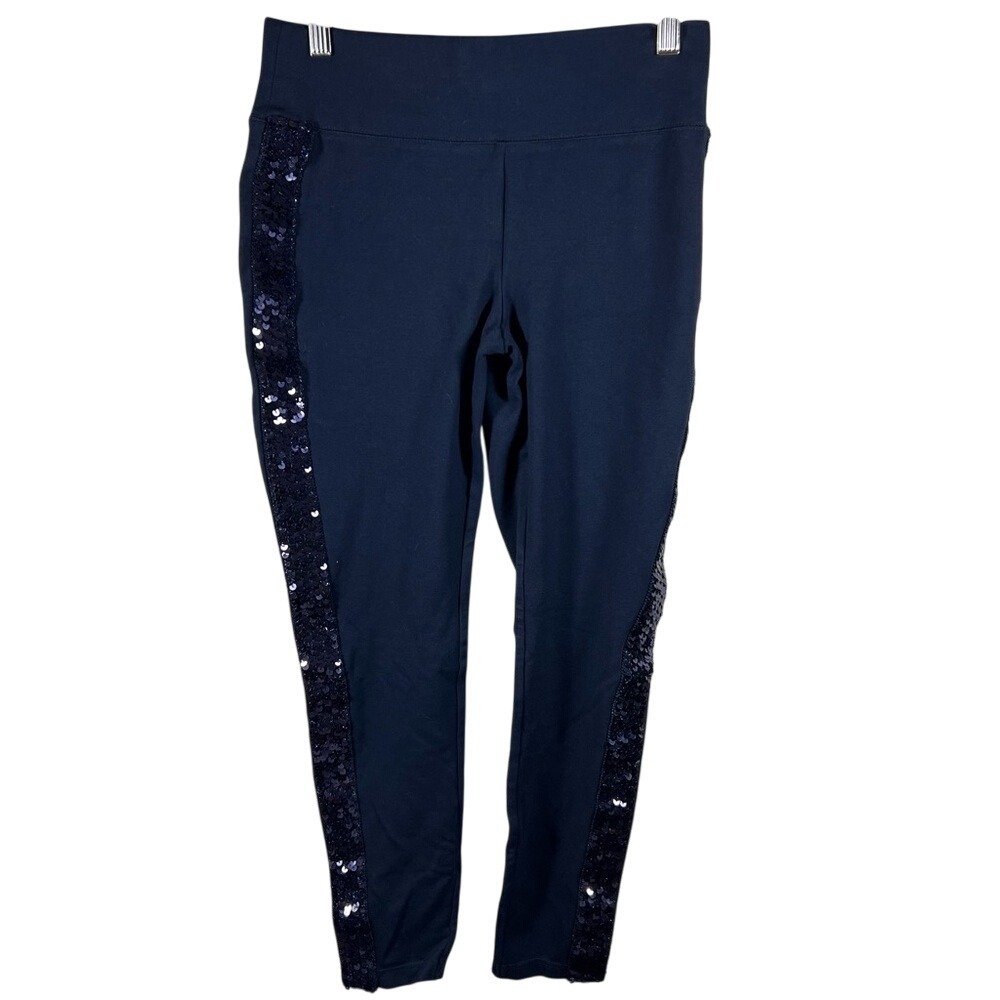 INC International Concepts Sequined Navy‎ Blue Leggings Size 6